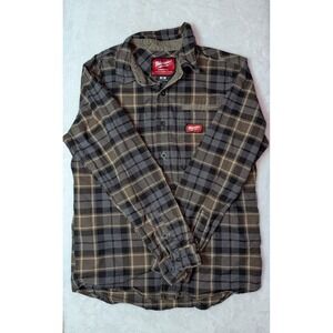 Milwaukee Gridiron Mens Brown Grey Plaid Flannel Work Shirt M551 Medium